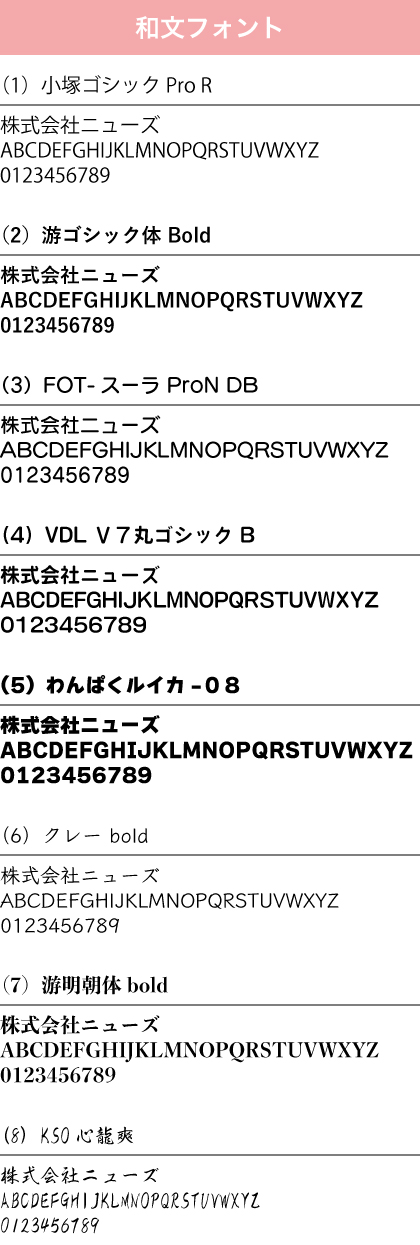 和文フォント一覧