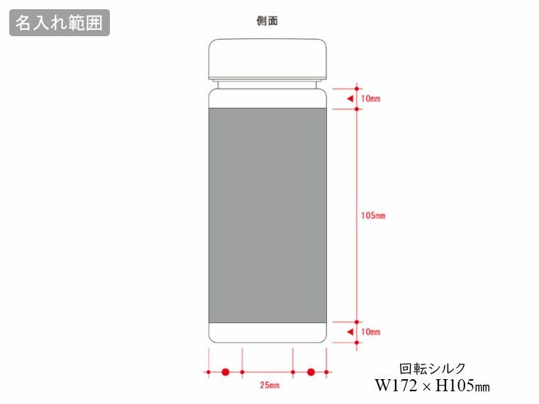 スリムクリアボトル(S)の名入れ範囲