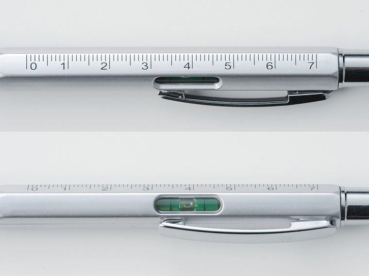 タッチペン付マルチツールペンのスケールと水平器