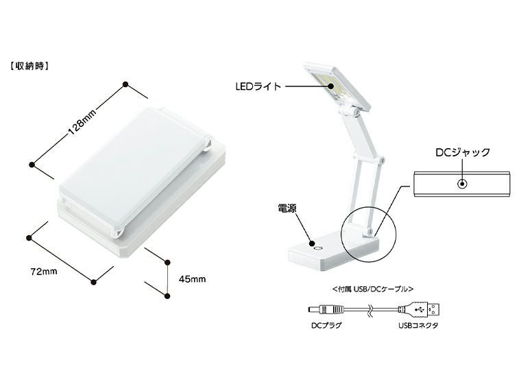 LEDポータブルデスクライト　ワイドの仕様についての説明