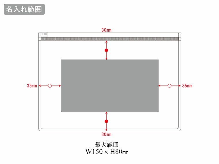 防災衛生6点セット　ポーチタイプ　クリアの名入れ範囲
