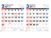 3色スケジュールカレンダー 壁掛けカレンダー2月、3月