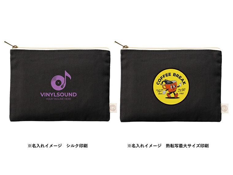 オーガニックコットンキャンバスフラットポーチ（M）　ナイトブラック名入れイメージ
