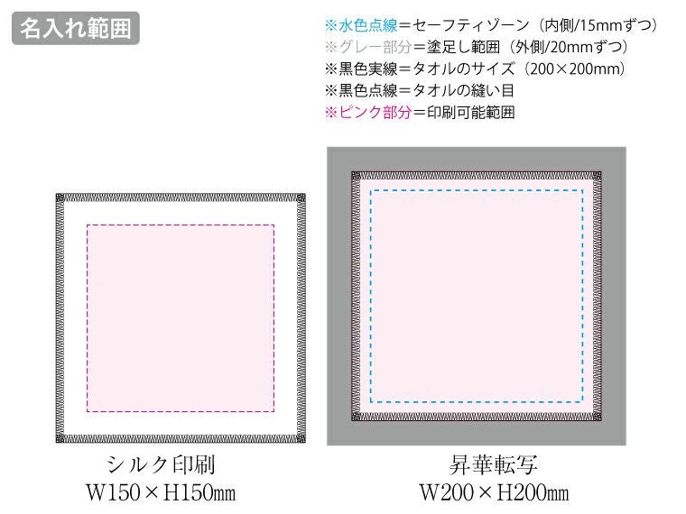 ピクチャースタイル　ミニタオル　ホワイト名入れ範囲