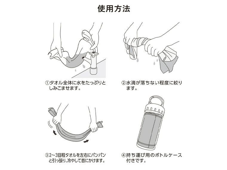 涼感マフラータオル(ボトルケース付)の使い方