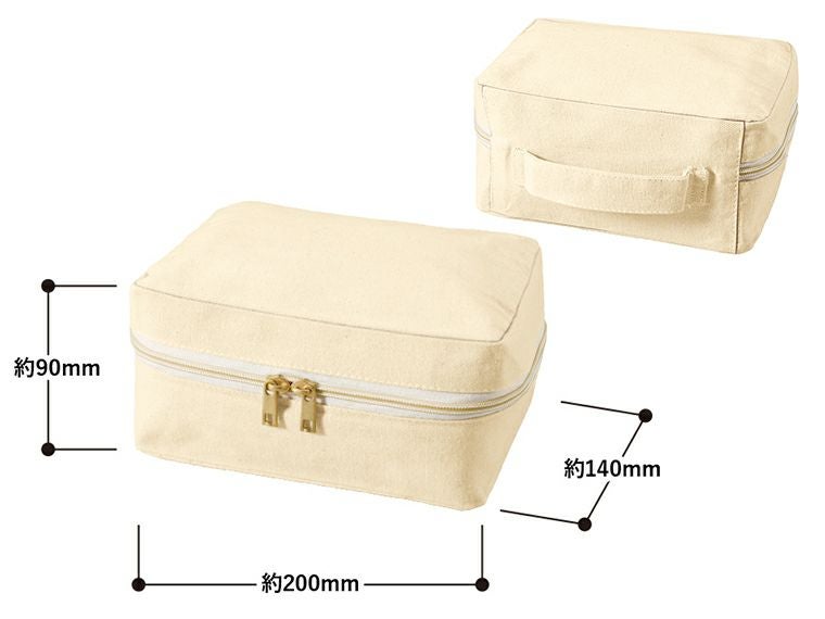 キャンバススクエアファスナーポーチ（M）　ナチュラル商品サイズ