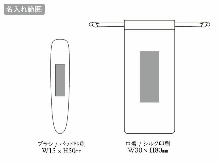 巾着付き洋服ブラシの名入れ範囲
