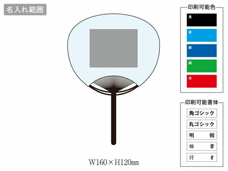 平柄ポリうちわ　白の名入れ範囲