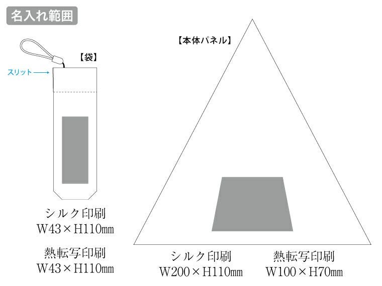 スリムUV折りたたみ傘（軽量タイプ）名入れ範囲