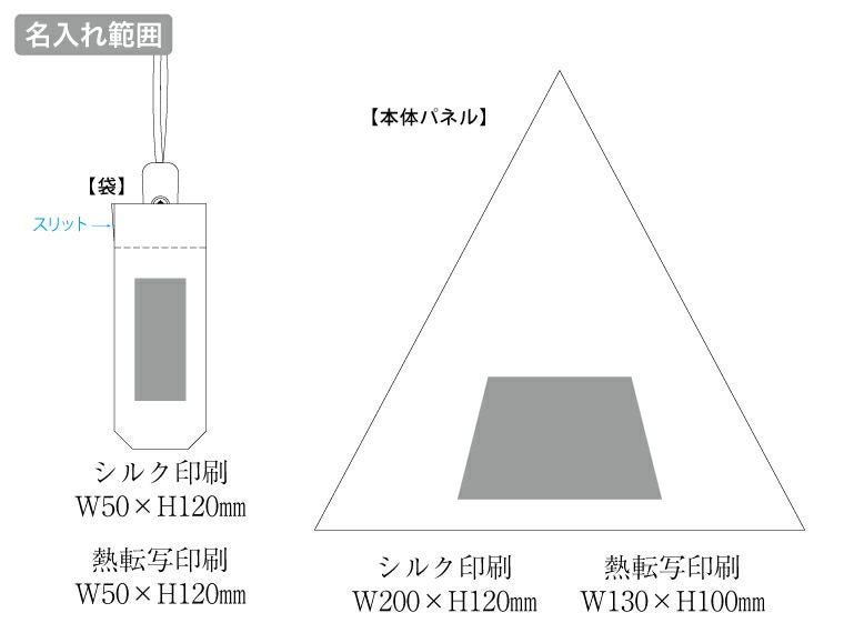 自動開閉UV折りたたみ傘名入れ範囲