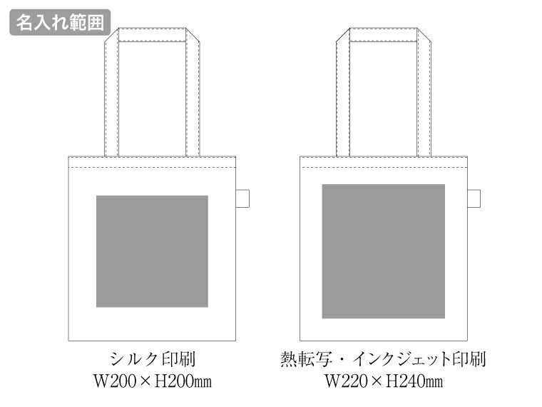 フェアトレードコットンカジュアルフラットバッグ(M)の名入れ範囲