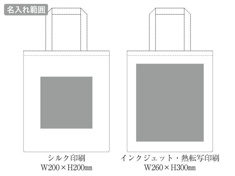 ライトキャンバスフラットバッグ（L）の名入れ範囲