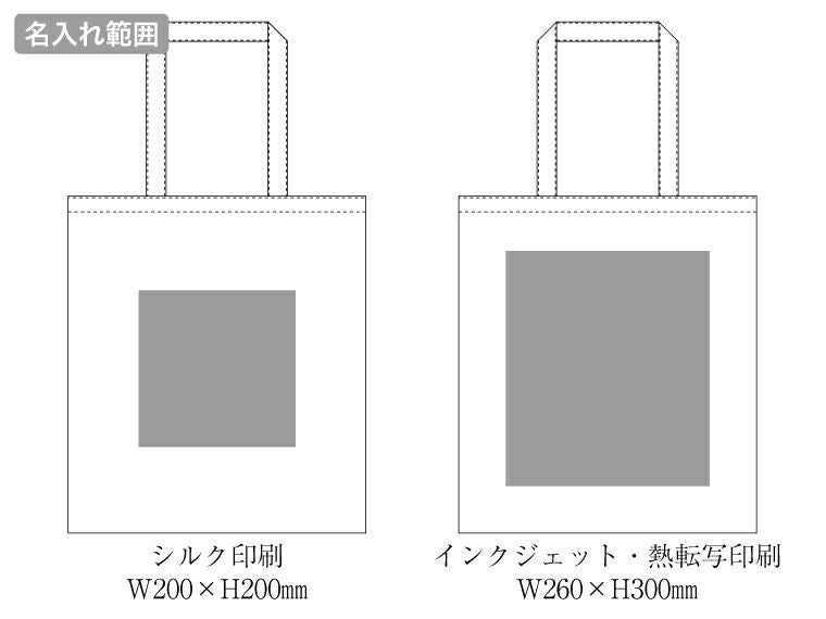 ライトキャンバスフラットバッグ（LL）　ナチュラルの名入れ範囲