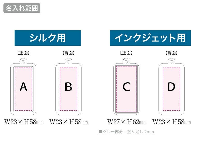 ラバーキーホルダー（スクエア型）の名入れ範囲