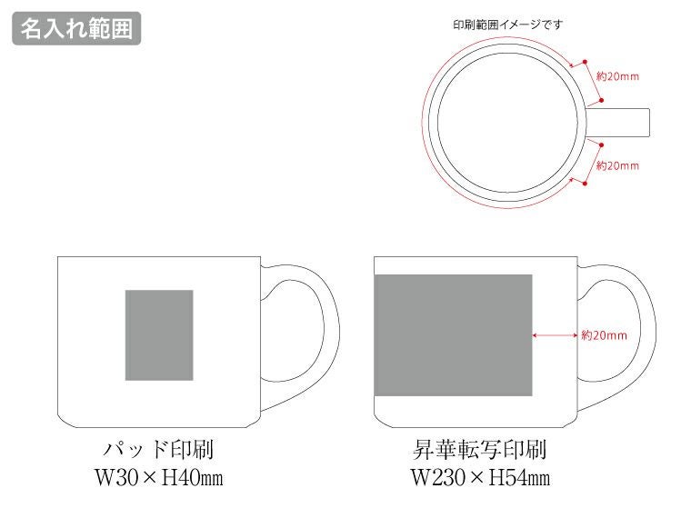 陶器マグストレート　ショートワイド　ホワイトの名入れ範囲
