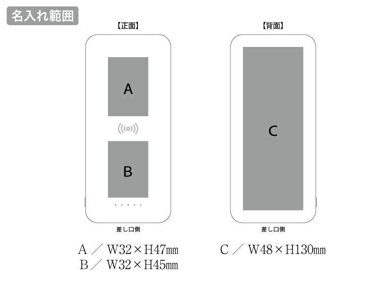 ワイヤレスシンプルモバイルチャージャー１００００の名入れ範囲