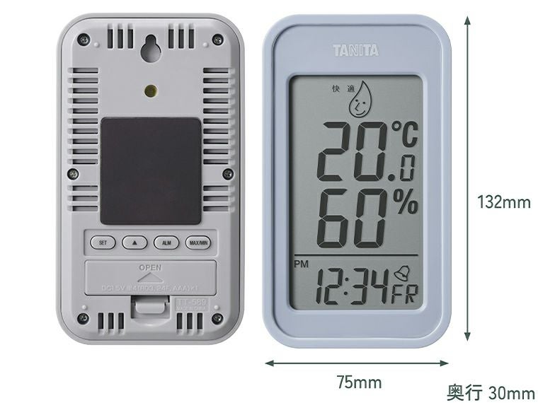 タニタ　デジタル温湿度計　TT-589商品サイズ