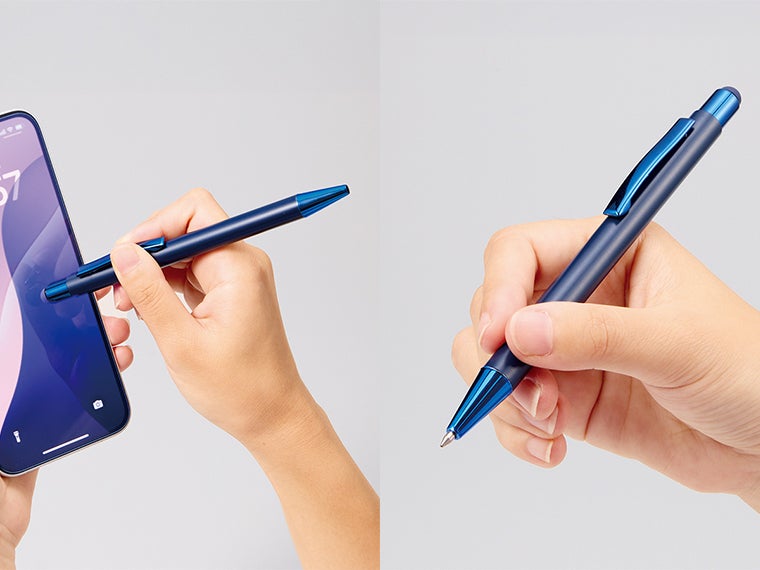 タッチペン付ワンカラーボールペン（再生アルミ）の使用イメージ