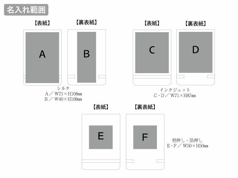 合皮カバー付箋セット（M）の名入れ範囲