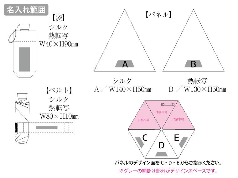 のびるハンドル5段遮光折りたたみ傘の名入れ範囲