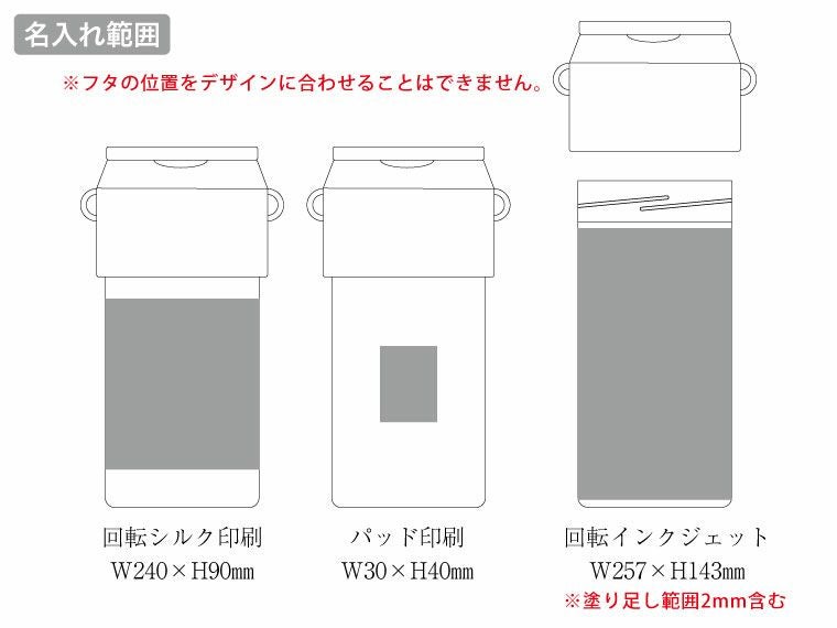 Zalatto　2WAYサーモボトルホルダーの名入れ範囲