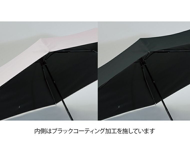 ベーシック男女兼用晴雨兼用折りたたみ傘の内側はブラックコーティングが施されています