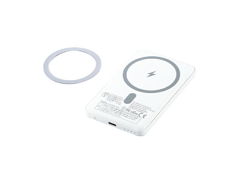 マグネット式ワイヤレスバッテリー5000（マグネットリング付き）のマグネットリングを使用すればマグネット充電非対応スマホでも使用可能