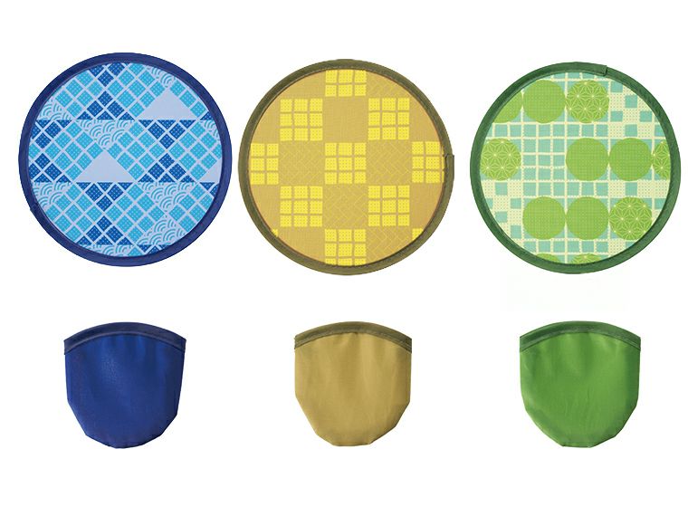 夏柄ポケットうちわはブルー、イエロー、グリーン3色アソートでお届け！