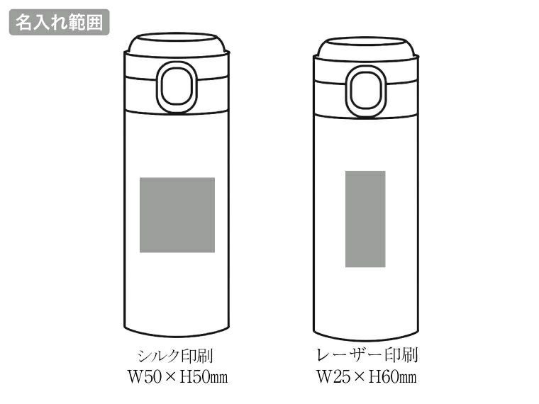 ワンプッシュ　真空保冷温ボトル300mlの名入れ範囲