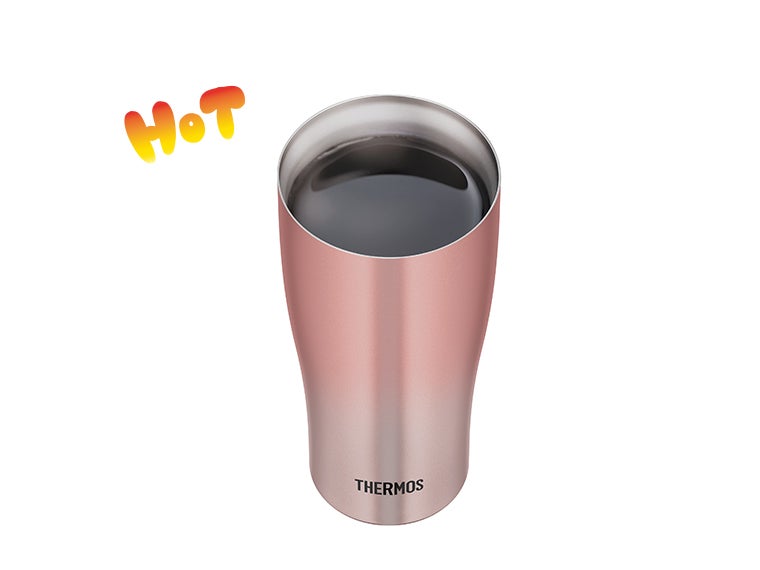 モス(THERMOS)JDY-421C真空断熱タンブラー 0.42Lは熱い飲み物を入れても周りが熱くならず持ちやすいです。