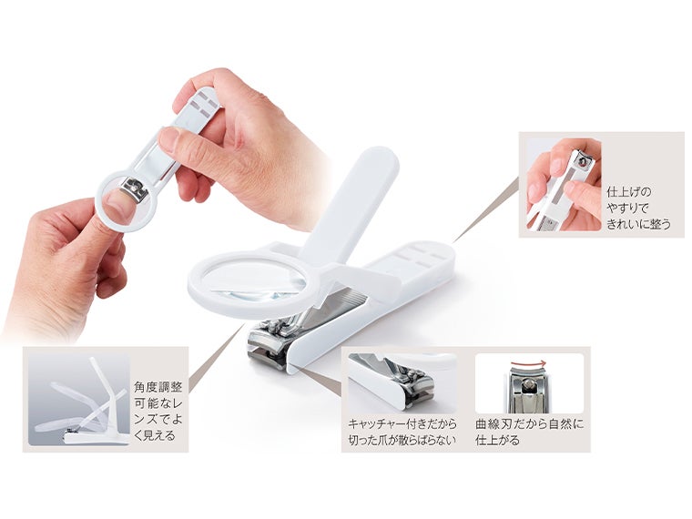 お手元拡大　ルーペ付き爪切りの使用イメージ