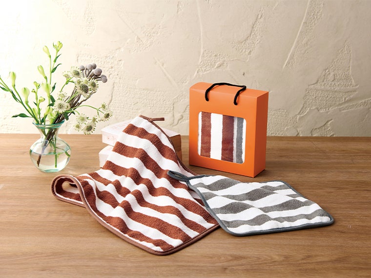 ふんわりストライプ　フェイス＆ハンドタオル