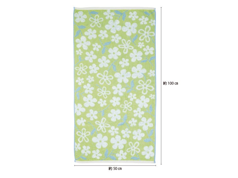 ふわふわ無撚糸ジャガードバスタオルのサイズ表記