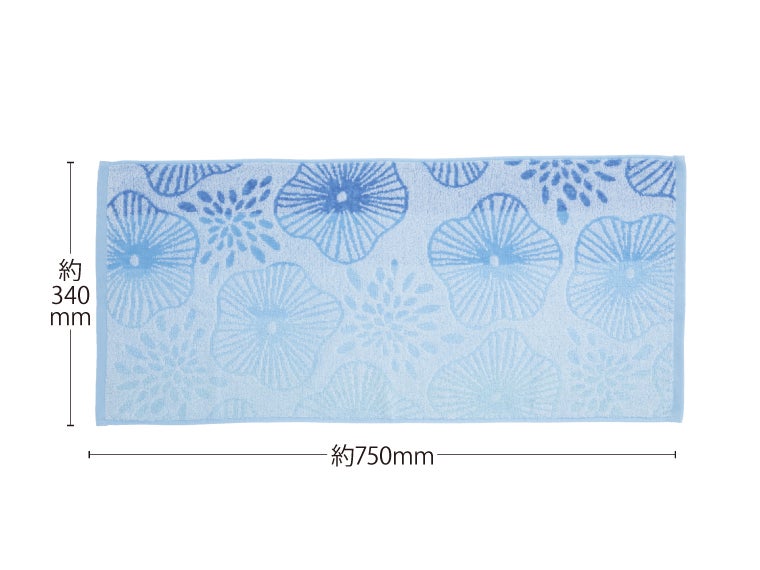 ふわふわ無撚糸ジャガードフェイスタオルのサイズ表記