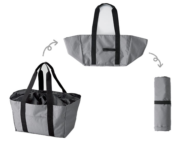 レジカゴで使える保冷温バッグは使わない時は折りたたんでコンパクトにできます。