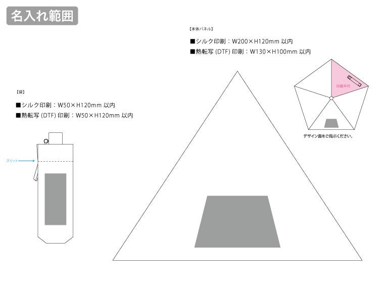 ベーシックオールウェザー折りたたみ傘の名入れ範囲