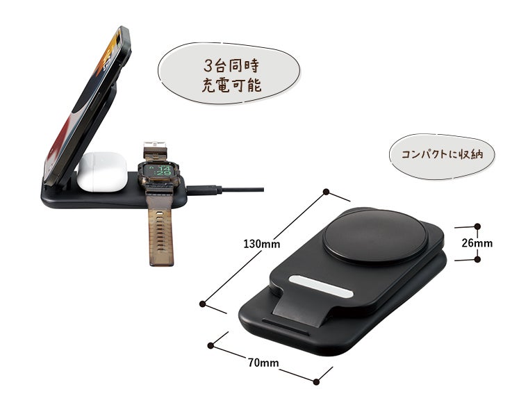 3in1スタンドワイヤレス充電器のサイズ表記