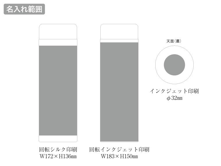 ステンレスサーモドリンクボトル２８０ｍｌの名入れ範囲