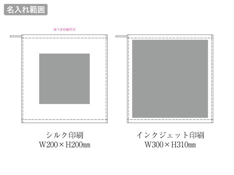 プリントしやすいコットンシャーリングループ付タオルの名入れ範囲