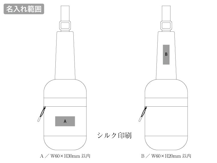 ファスナーポケット付きワンショルダーバッグの名入れ範囲