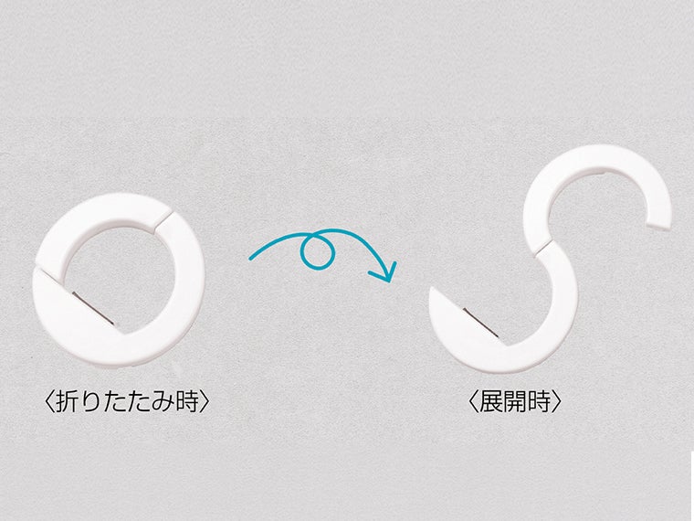 リングスタイルバッグハンガーは使わない時は円形になり使う時はS時になります。