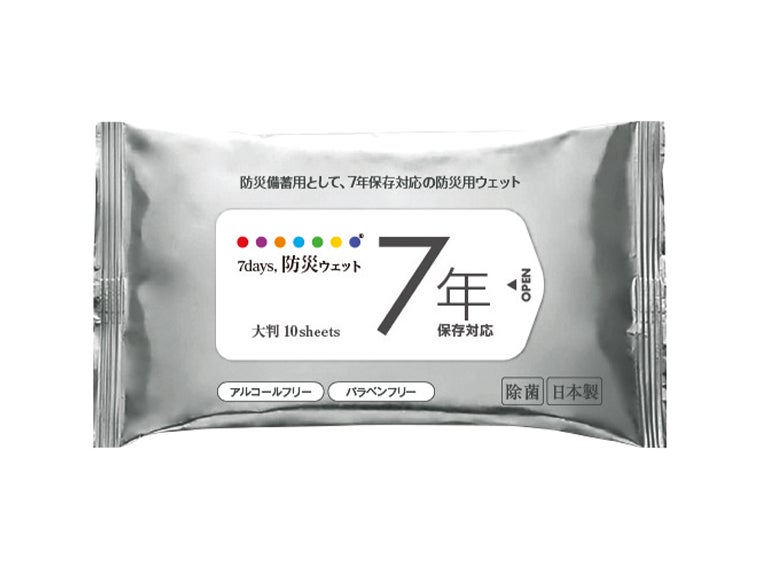 7年保存 防災用大判ウェット10枚（アルコールフリー）の全体画像