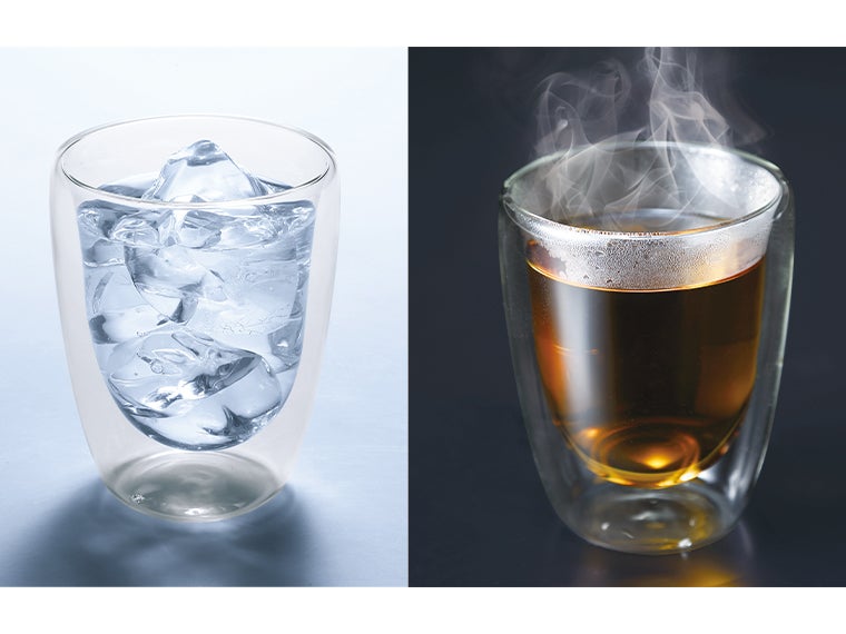 耐熱ダブルウォールタンブラー2Pセットは温かい飲み物も氷を入れた冷たい飲み物もOK。