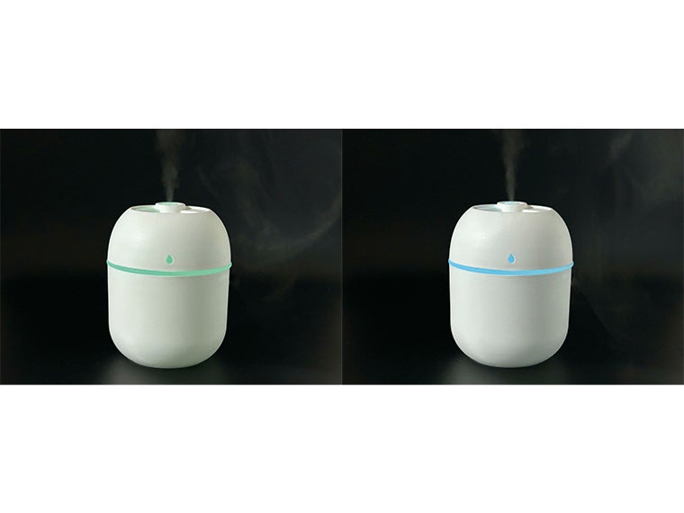 ウルモ 卓上加湿器のイルミネーション機能グリーンとブルーの画像。