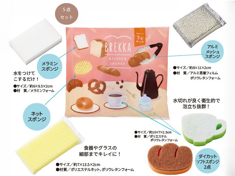 ブレッカ キッチンスポンジ5点セット