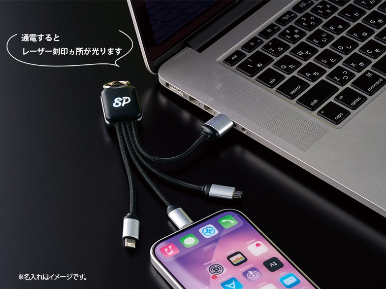 カラビナ付USBマルチケーブルの使用イメージ