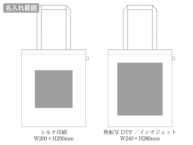 キャンバスフラットトートループ付の名入れ範囲