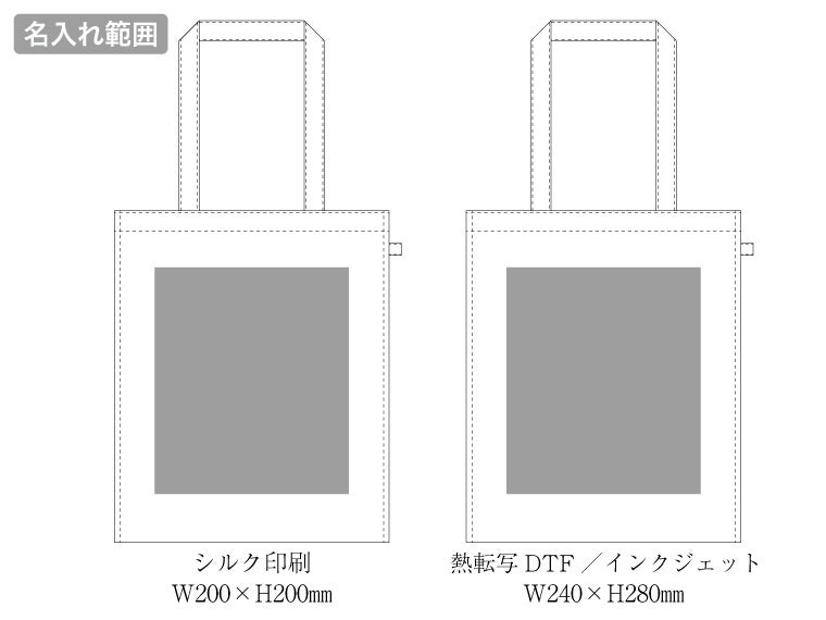 キャンバスボックストートループ付　ナチュラルの名入れ範囲