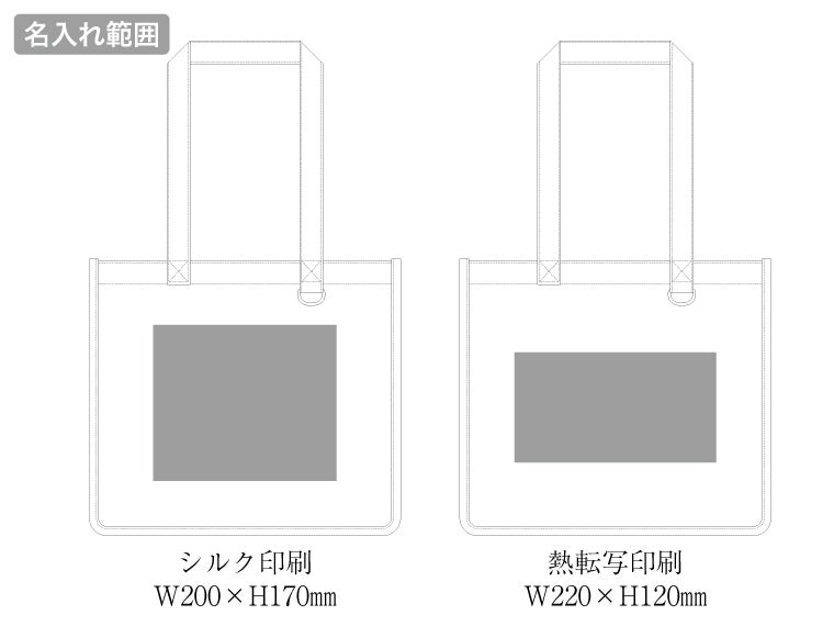 キャンバスホリデートート（M）　Ｄカン付の名入れ範囲