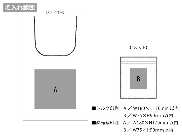 ワッシャーナイロンマルシェバッグ（M)の名入れ範囲